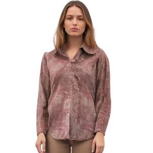 New York Company Pink Mauve Paisley Button Down Top Size S